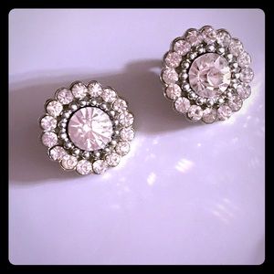 Round rhinestone crystal halo clip on earrings